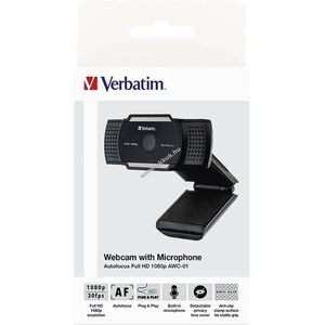 Verbatim AWC-01 USB webkamera 2560x1440/1920x1080 30fps autofókusz beépített mikrofon fekete kép