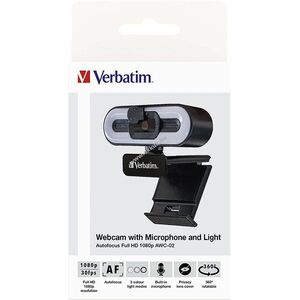 Verbatim Webcam AWC-02 Full HD 1080p 2560x1440 30fps USB objektívfedél beépített világítás fekete kép