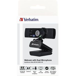 Verbatim Webcam AWC-03 4K Ultra HD 3840x2160 30fps USB Dual mikrofon autofókusz objektívfedél fekete kép