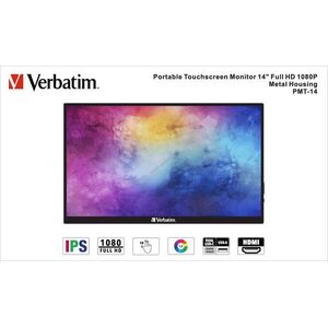 Verbatim PMT-14 hordozható monitor 14 (35.56cm) Full HD IPS érintőképernyős 2xUSB-C HDMI USB-A kép