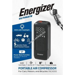 Energizer Akku légkompresszor PAC4000 150PSI 2000mAh powerbank LED 1db/csomag kép