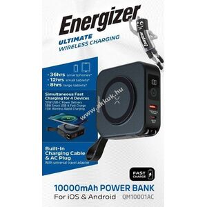 Energizer Akku Powerbank QM10001AC 10000mAh USB-C PD Qi fekete beépített csatlakozó Li-Polymer kép