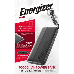 Energizer Akku Powerbank Max UE10050CC 10000mAh 1xUSB-A 2xUSB-C fekete Li-Polymer kép