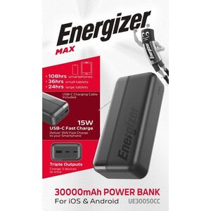 Energizer Powerbank akku UE30050CC 30000mAh fekete 1db/csomag 1xUSB-A 2xUSB-C Li-Polymer kép