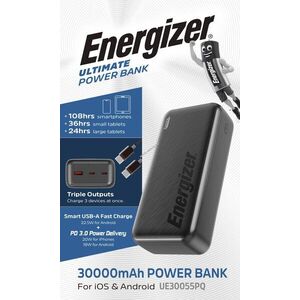 Energizer Ultimate UE30055PQ akku powerbank 30000mAh 1xUSB-A 2xUSB-C PD fekete Li-Polymer kép