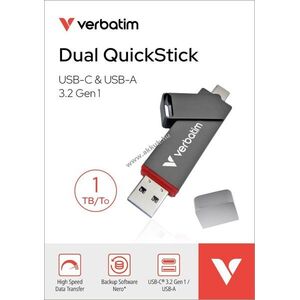 Verbatim USB 3.2 Gen.1 Dual QuickStick Typ-A-C 1TB 550MB/s olvasás 500MB/s írás szürke csomag kép