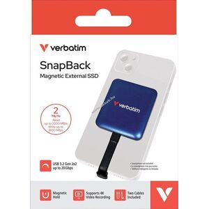 Verbatim SSD SnapBack 2TB USB-C Blue Metallic 2000MB/s olvasás 1800MB/s írás 2db USB-C kábel csomag kép