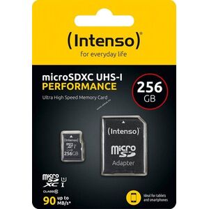 Intenso microSDXC 256GB Performance Class10 U1 90MB/s olvasás 10MB/s írás SD-adapter csomag kép