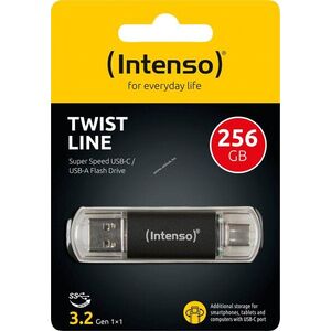 Intenso USB 3.2 Stick Twist Line 256GB USB-A/USB-C 70MB/s antracit csomag kép