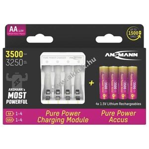 Ansmann Pure Power töltő készlet 4db/csomag Mignon ceruza AA akku 1, 5V 3500mAh USB-C kábel Li-Ion kép