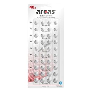 Arcas AG gombelem válogatás 1, 5V 40db/csomag (8xAG1, 8xAG3, 8xAG4, 4xAG5, 4xAG12, 8xAG13) Alkaline kép