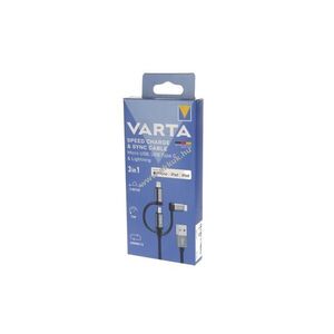 Varta Speed Charge & Sync 3in1 USB A Lightning/Micro USB/Type-C kábel 2m 12W MFi kép
