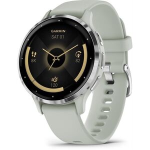 Garmin Venu 3S zsálya, ezüst kerettel, szilikon szíjjal kép