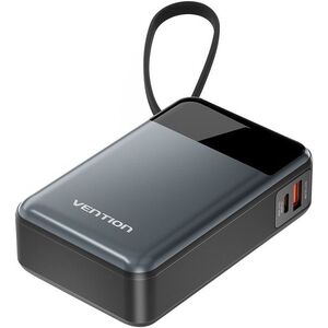 Vention 20000mAh Power Bank (USB-C + USB-C/USB-A) with Built-in USB-C Cable 65W Black LED Display Ty kép