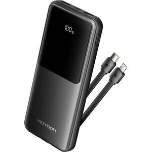 Vention 10000 mAh, Integrated USB-C, Lightning Cables, 22.5W, LED Display Type, fekete kép