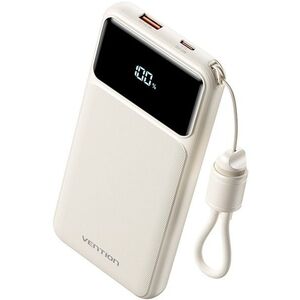 Vention 10000mAh Power Bank (USB-C + USB-A) with Built-in Cable 22, 5W White LED Display Type kép