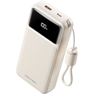 Vention 20000mAh Power Bank (USB-C + USB-A) with Built-in Cable 22, 5W White LED Display Type kép
