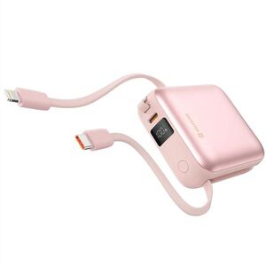 Swissten Power Bank Space 10.000mAh integrált USB-C és Lightning kábelekkel Rózsaszín kép