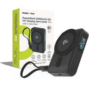 Mobile Origin 10000 mAh Qi2 TFT Display Semi-Solid PowerBank PB19 - USB-C Cable Black kép