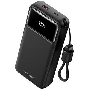 Vention 20000mAh Power Bank (USB-C + USB-A) with Built-in Cable 22, 5W Black LED Display Type kép
