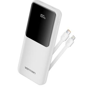 Vention 10000 mAh, Integrated USB-C, Lightning Cables, 22.5W, LED Display Type, fehér kép