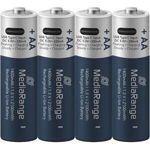 MediaRange USB-C Li-Ion Mignon AA, 1, 5 V, 1400 mAh, 4 db kép