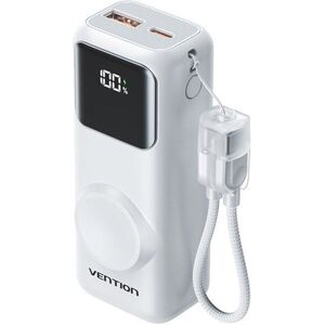 Vention Mini 10000mAh Power Bank (USB-C + USB-A) with Built-in USB-C Cable and Apple Watch Charging kép