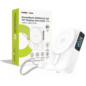 Mobile Origin 10000 mAh Qi2 TFT Display Semi-Solid PowerBank PB19 - USB-C Cable White kép