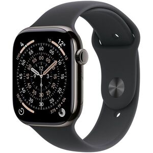 Apple Watch Series 11 Cellular 46mm Palaszürke titán tok Fekete sportszíjjal - S/M kép