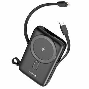 Swissten Power Bank 10000 mAh PD 20 W, beépített USB-C és Lightning kábelek, MagSafe kompatibilis kép