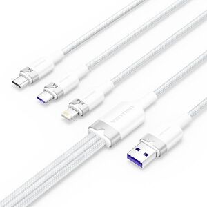 Vention USB 2.0 A Male to 3-in-1 USB-C & Lightning & Micro-B Male 6A Cable 1.5M White Aluminum Alloy kép