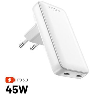 FIXED Slim Traveller GaN PD 45W 2x USB-C kimenettel + cserélhető adapterek - fehér kép