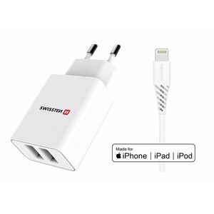 Swissten SMART IC 2.1A töltőfej + 1, 2m Lightning MFi kábel - fehér kép