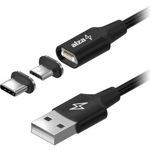 AlzaPower MagCore 2in1 USB-A to Micro USB/USB-C 1m, fekete kép