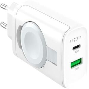FIXED Power Socket USB-A és USB-C + kihajtható Apple Watch töltő, 33 W, fehér kép
