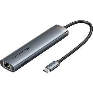 Vention 6-in-1 USB-C to HDMI / 2 x USB 3.0 / USB-C / RJ45 / PD Docking Station 0.15M Gray Aluminum A kép