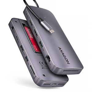 AXAGON HMC-12GM2 Combo Hub, USB-C 10Gbps, 3x USB-A, USB-C, HDMI, DP, RJ-45, SD/mSD, M.2 slot, audio kép