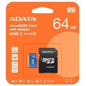 ADATA Premier microSDXC 64GB UHS-I A1 Class 10 + SD adapter kép