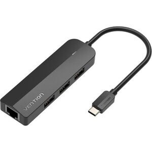 Vention Type-C (USB-C) to 3× USB 2.0 / RJ45 / Micro-B HUB 0.15M Black ABS Type kép