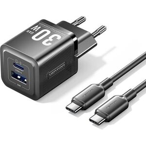 Vention 2-Port USB (C + A) GaN Charger (30W/30W) with USB-C to USB-C Cable (1M) EU-Plug Black kép
