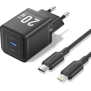 Vention 1-Port USB-C GaN Charger (20W) with USB-C to Lightning Cable (1M) EU-Plug Black kép