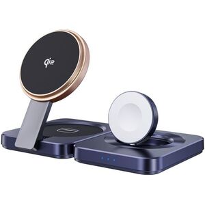 ChoeTech 15W QI2 Certified 3-in-1 Foldable Magnetic wireless charger blue kép