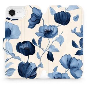 Mobiwear Apple iPhone 16e / 17e flip tok - kék virágok kép