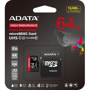 ADATA MicroSDXC 64GB High Endurance + SD adapter kép