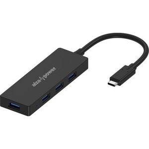 AlzaPower FlatCore USB-C (M) to 4× USB-A 3.2 Gen 1 (F) - fekete kép