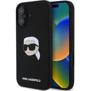 Karl Lagerfeld Liquid Silicone Karl Head MagSafe iPhone 16 Black tok kép