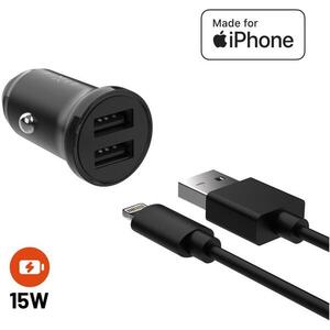 FIXED 2× USB kimenet + USB/Lightning kábel, 1 m, MFi, 15 W, Smart Rapid Charge, fekete kép
