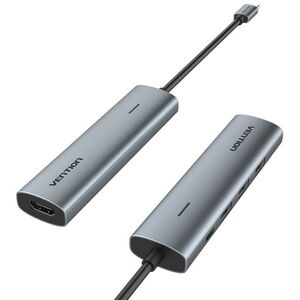 Vention 5-in-1 USB-C to HDMI / 3x USB 3.0/ PD Docking Station 0, 15M Gray Aluminum Alloy Type kép
