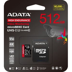 ADATA MicroSDXC 512GB High Endurance + SD adapter kép