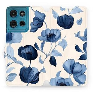 Mobiwear Motorola Moto G75 5G flip tok - kék virágos kép